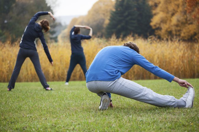 stretching in park